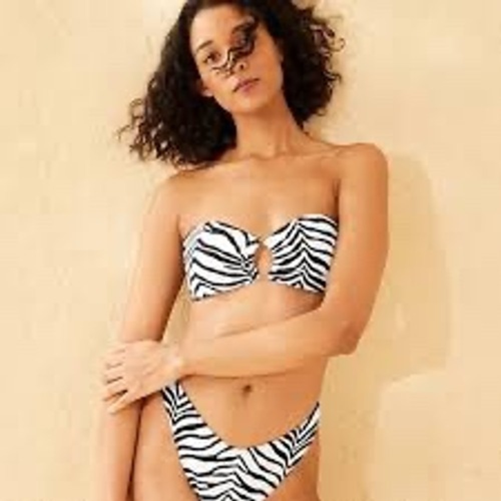 Wild Fable Zebra Print Bandeau‎ Bikini Top Black White Textured NWT Medium